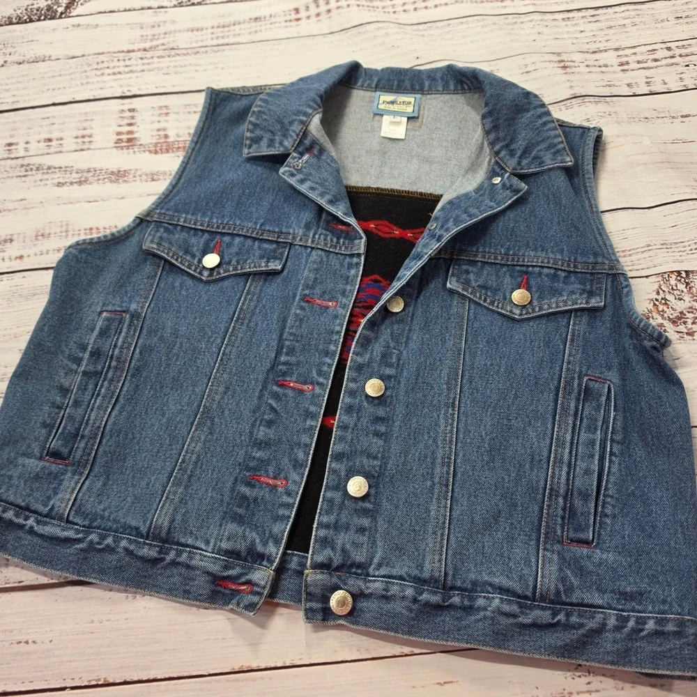 Pendleton Denim Trucker Vest Womens Large Blue Good Southwestern Wool Trim